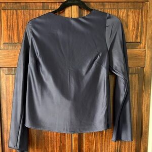 Navy Satin Long-Sleeve Top